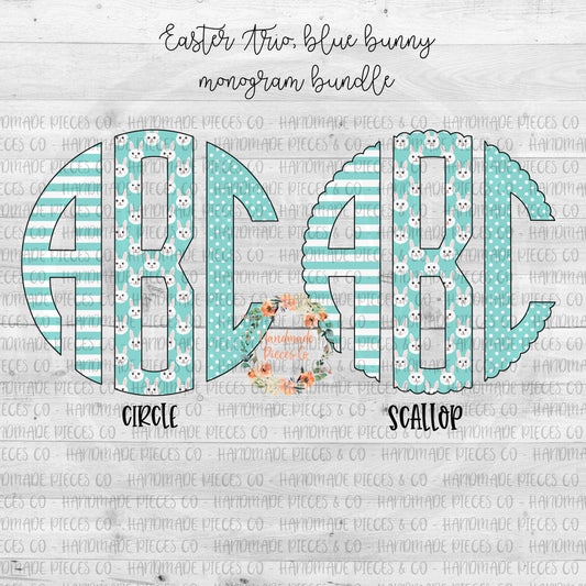 Easter Trio Monogram, Easter Bunny Blue - Multiple Styles - Digital Download