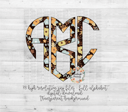 Fall Floral Monogram, Version 1 - Multiple Styles - Digital Download