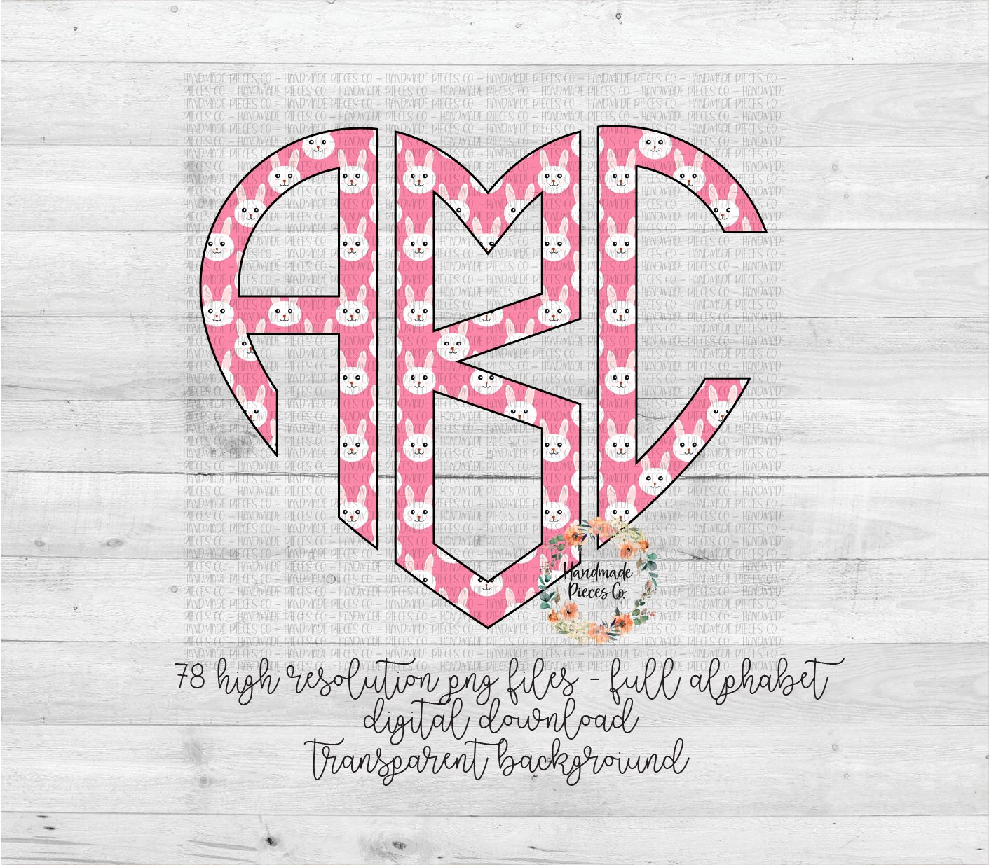 Easter Monogram, Pink Bunny - Multiple Styles - Digital Download