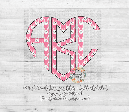 Easter Monogram, Pink Bunny - Multiple Styles - Digital Download