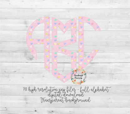 Conversation Hearts Monogram, Pink - Multiple Styles - Digital Download