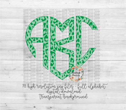 Cheetah, Green Monogram - Multiple Styles - Digital Download