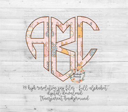 Easter Monogram, Bunnies, Pink Background - Multiple Styles - Digital Download