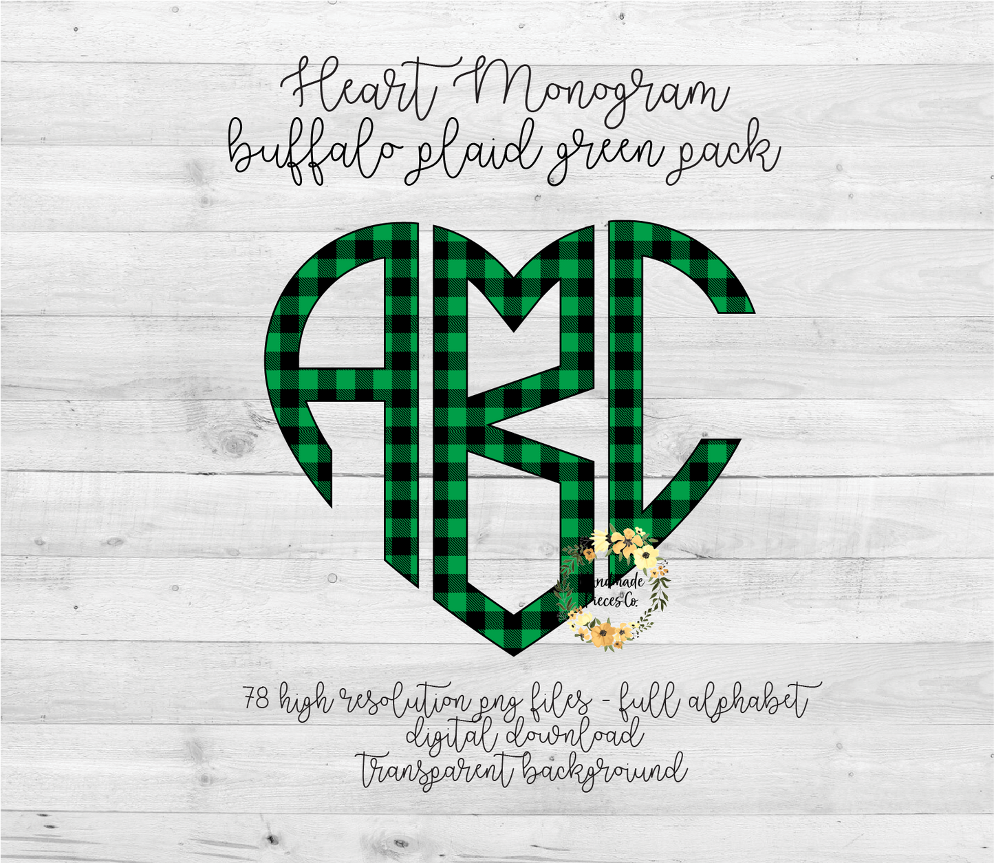 Buffalo Plaid, Green Monogram - Multiple Styles - Digital Download