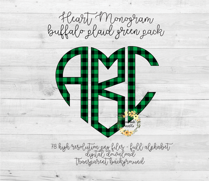 Buffalo Plaid, Green Monogram - Multiple Styles - Digital Download