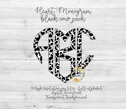 Cow, Black Monogram - Multiple Styles - Digital Download
