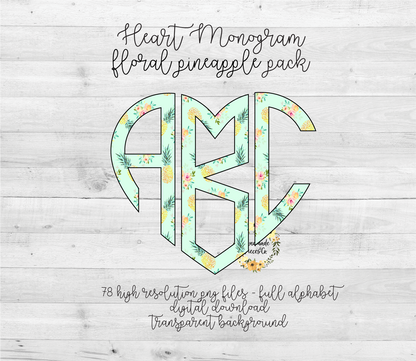Pineapple, Floral Monogram - Multiple Styles - Digital Download