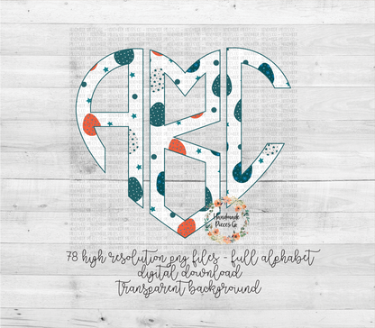 Easter Egg, Turquoise and Orange Monogram - Multiple Styles - Digital Download