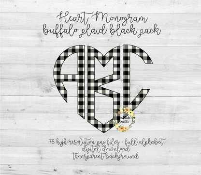 Buffalo Plaid, Black Monogram - Multiple Styles - Digital Download