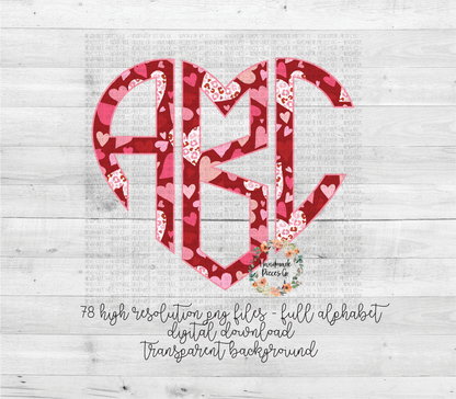Valentine's Themed Heart Mix Monogram - Multiple Styles - Digital Download