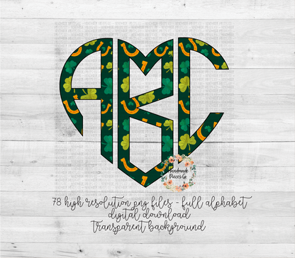 St. Patrick's Day Monogram, Shamrock and Horseshoes - Multiple Styles - Digital Download