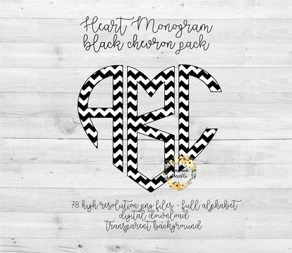 Chevrons, Black Monogram - Multiple Styles - Digital Download