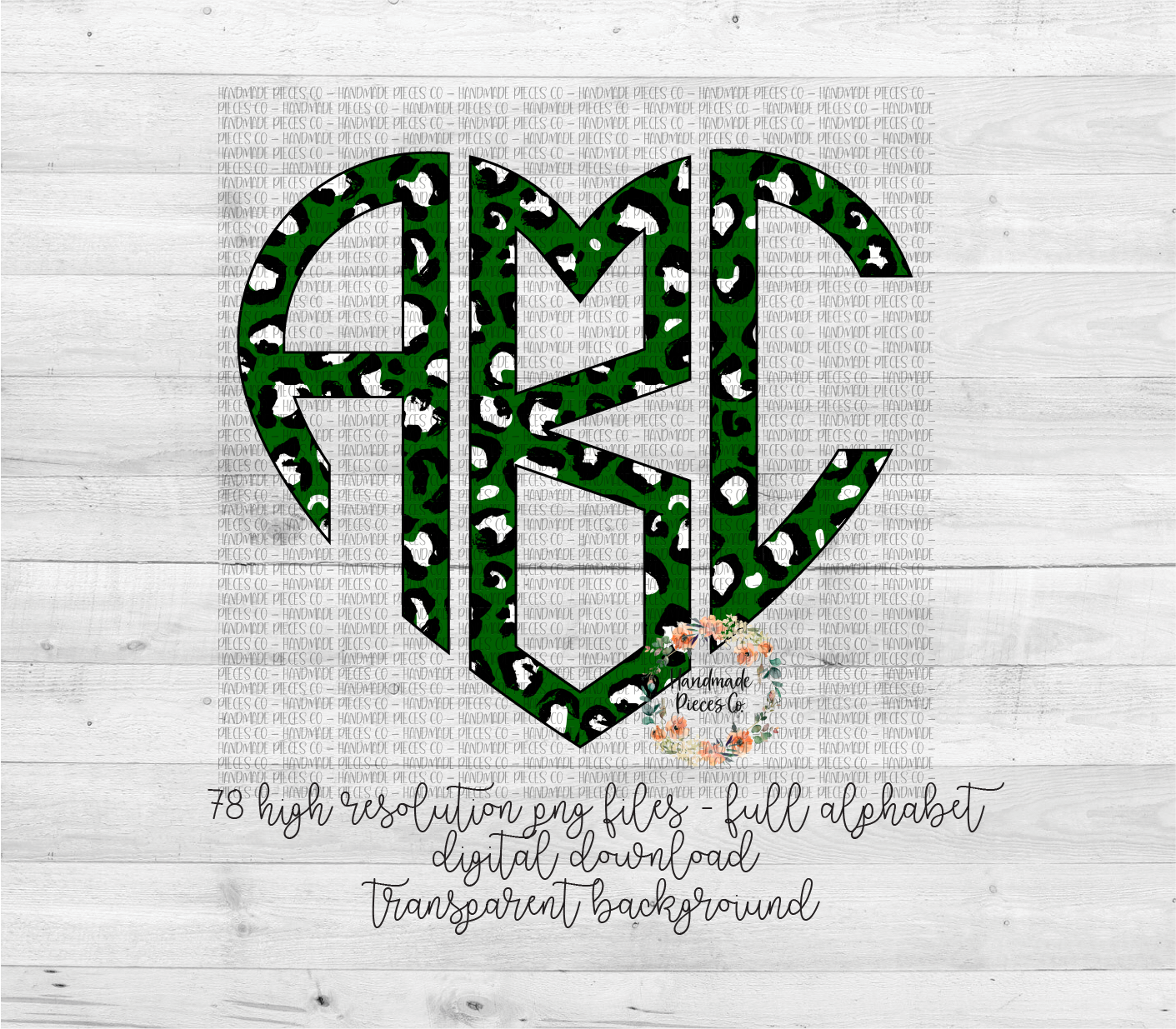 Leopard, Dark Green Monogram - Multiple Styles - Digital Download