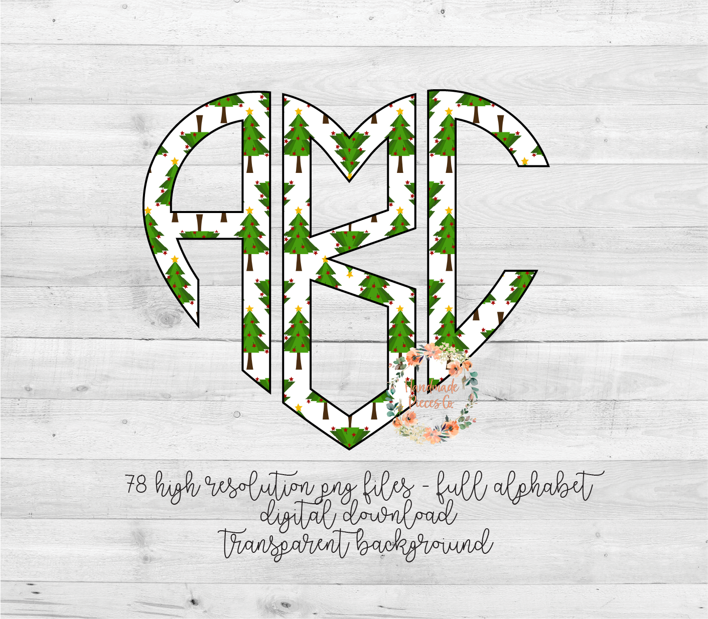 Christmas Trees Monogram - Multiple Styles - Digital Download