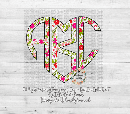 Pink Florals Monogram - Multiple Styles - Digital Download