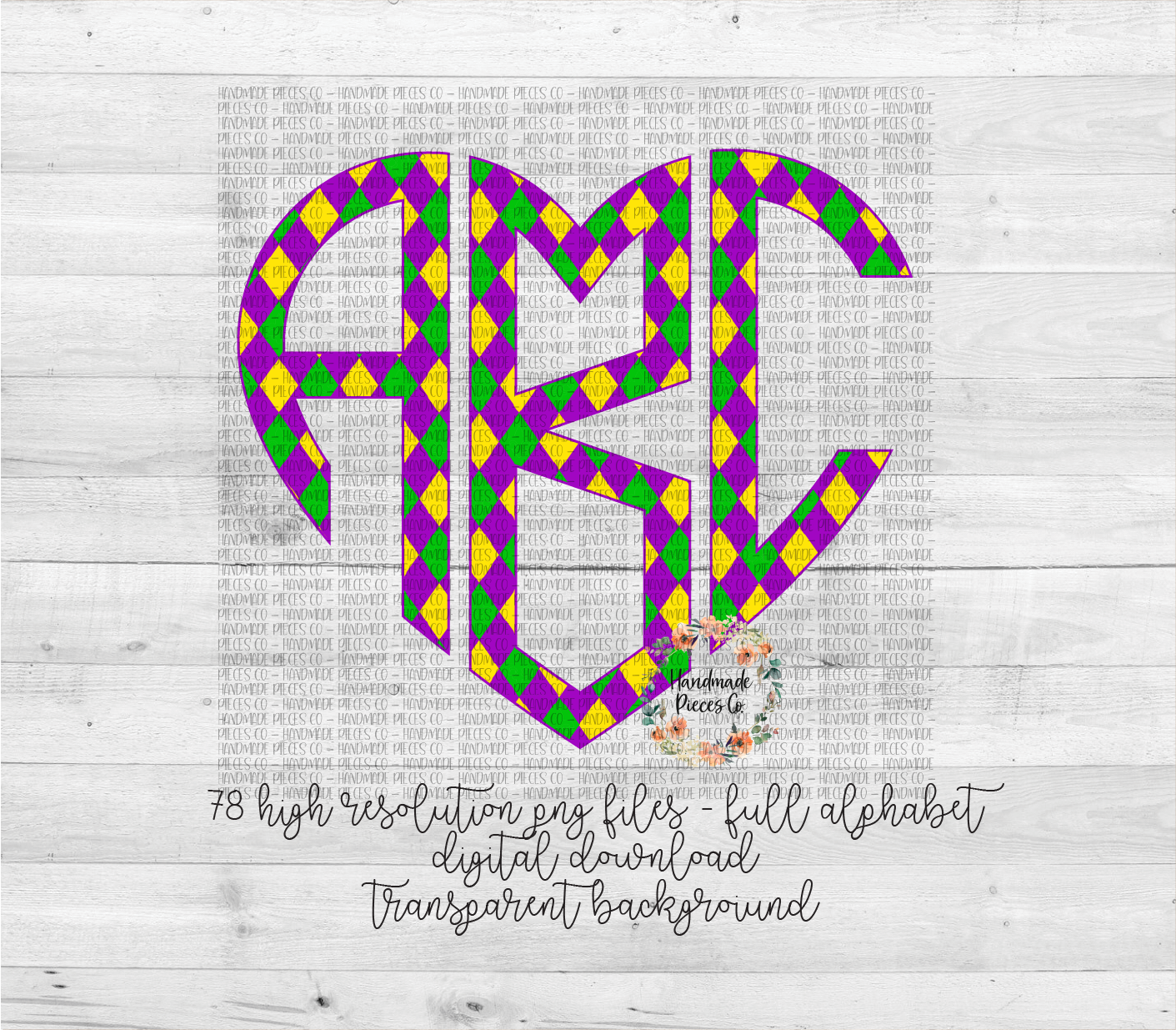 Mardi Gras Plaid Monogram 2 - Multiple Styles - Digital Download