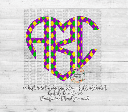 Mardi Gras Plaid Monogram 2 - Multiple Styles - Digital Download