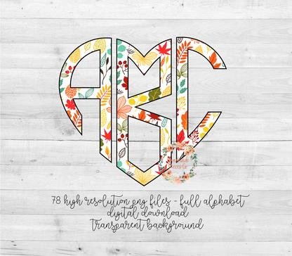 Fall Leaves Monogram - Multiple Styles - Digital Download