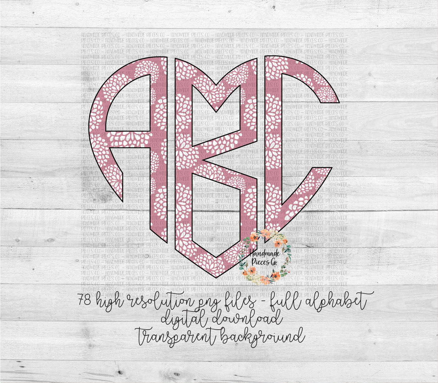 Floral Monogram, Blush Pink - Multiple Styles - Digital Download