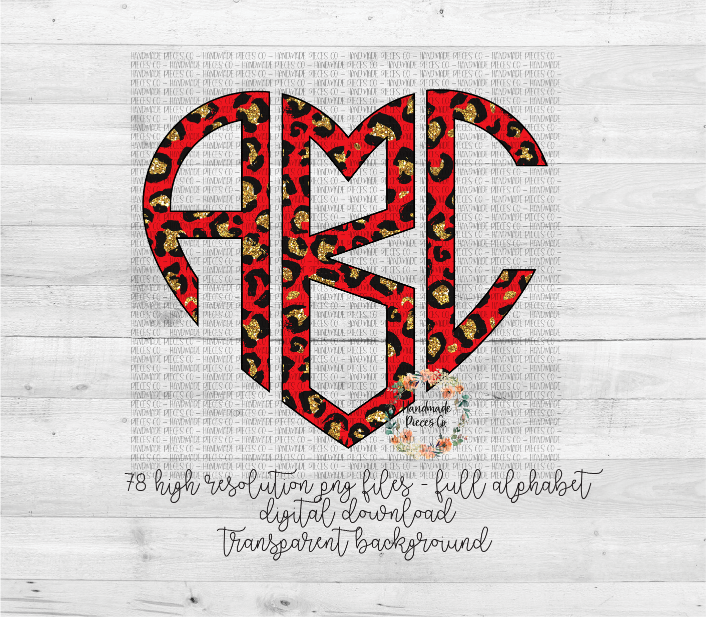 Leopard, Red Gold Glitter Monogram - Multiple Styles - Digital Download