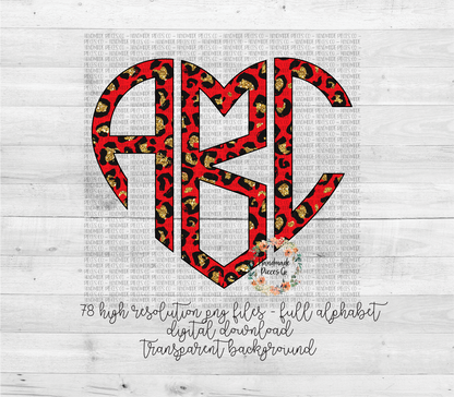 Leopard, Red Gold Glitter Monogram - Multiple Styles - Digital Download