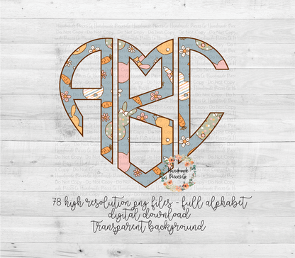 Easter Monogram, Bunnies Staggered, Blue Background - Multiple Styles - Digital Download