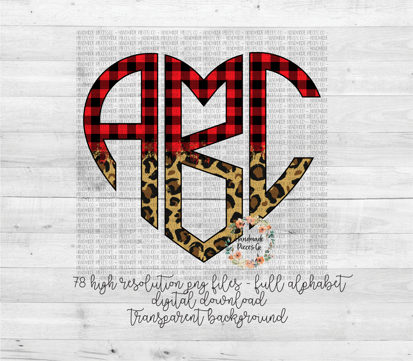 Leopard and Red Buffalo Plaid Split Monogram 2 - Multiple Styles - Digital Download