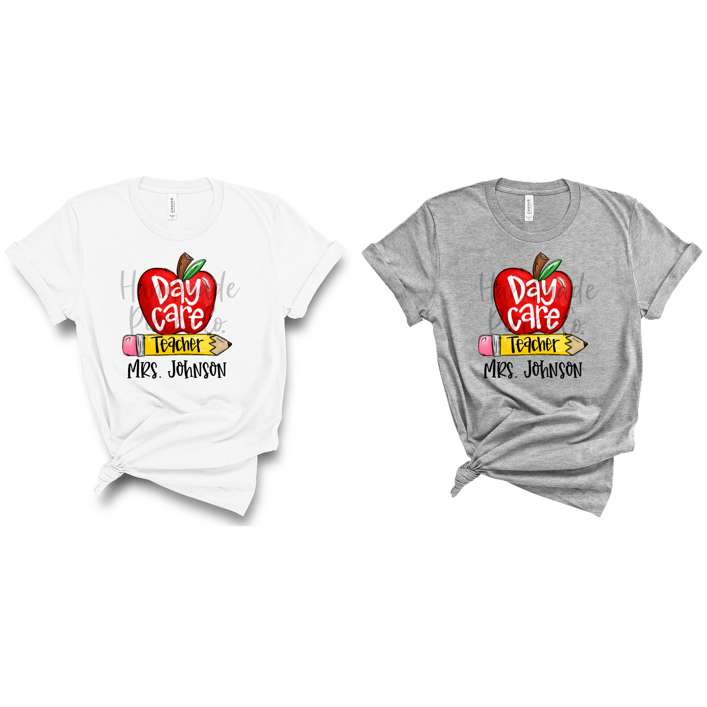 Daycare Teacher, Apple and Pencil - Name Optional - Sublimation or HTV Transfer