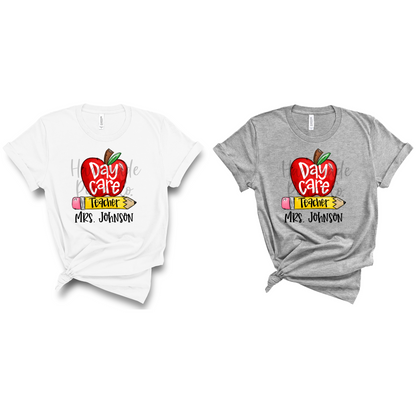 Daycare Teacher, Apple and Pencil - Name Optional - Sublimation or HTV Transfer
