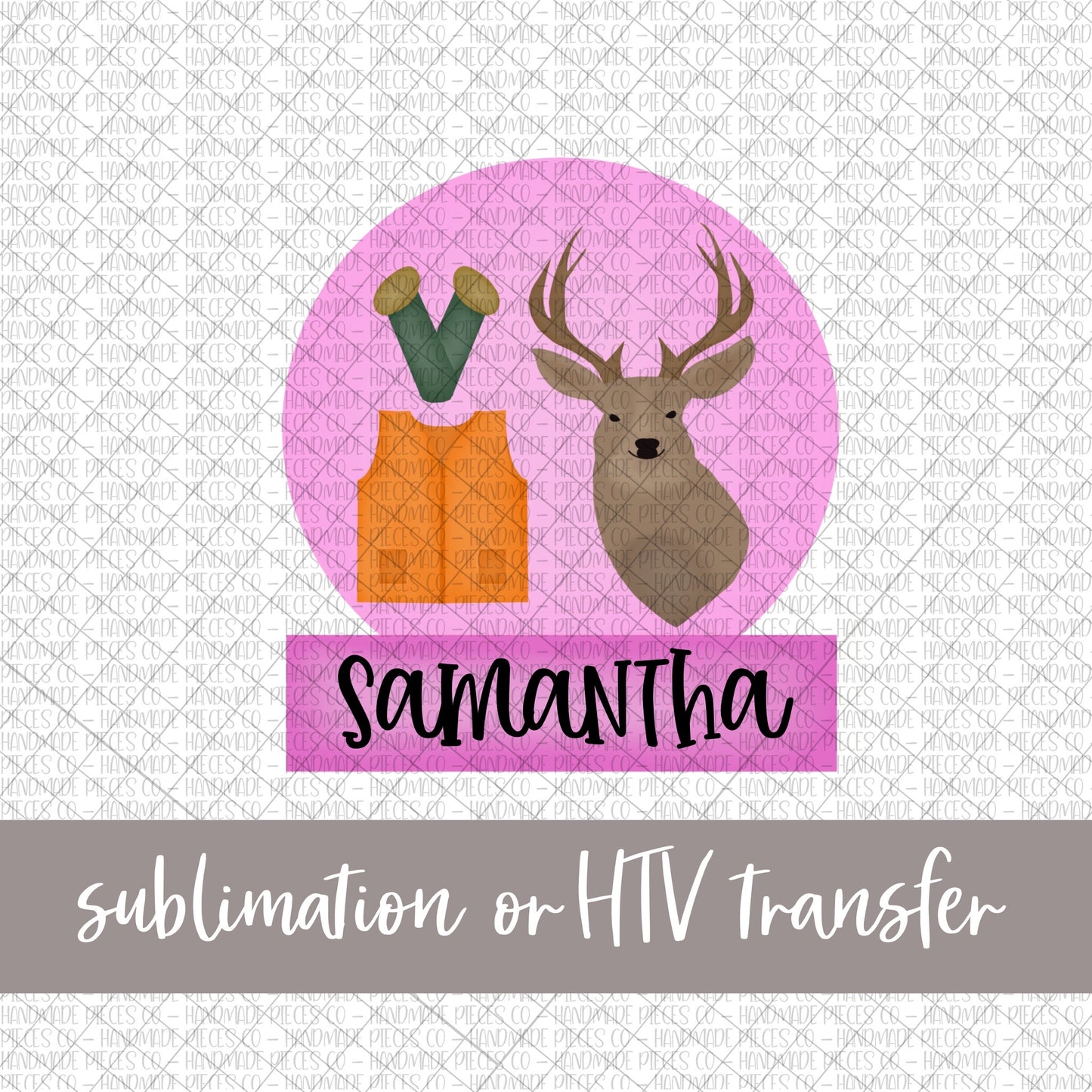 Hunting Trio with Deer, Girl and Name - Sublimation or HTV Transfer