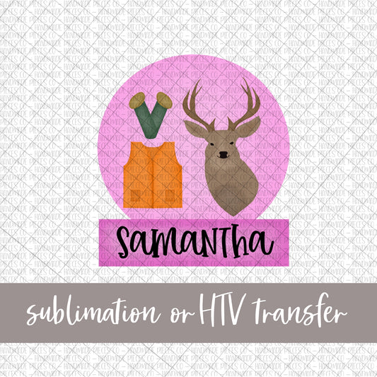 Hunting Trio with Deer, Girl and Name - Sublimation or HTV Transfer