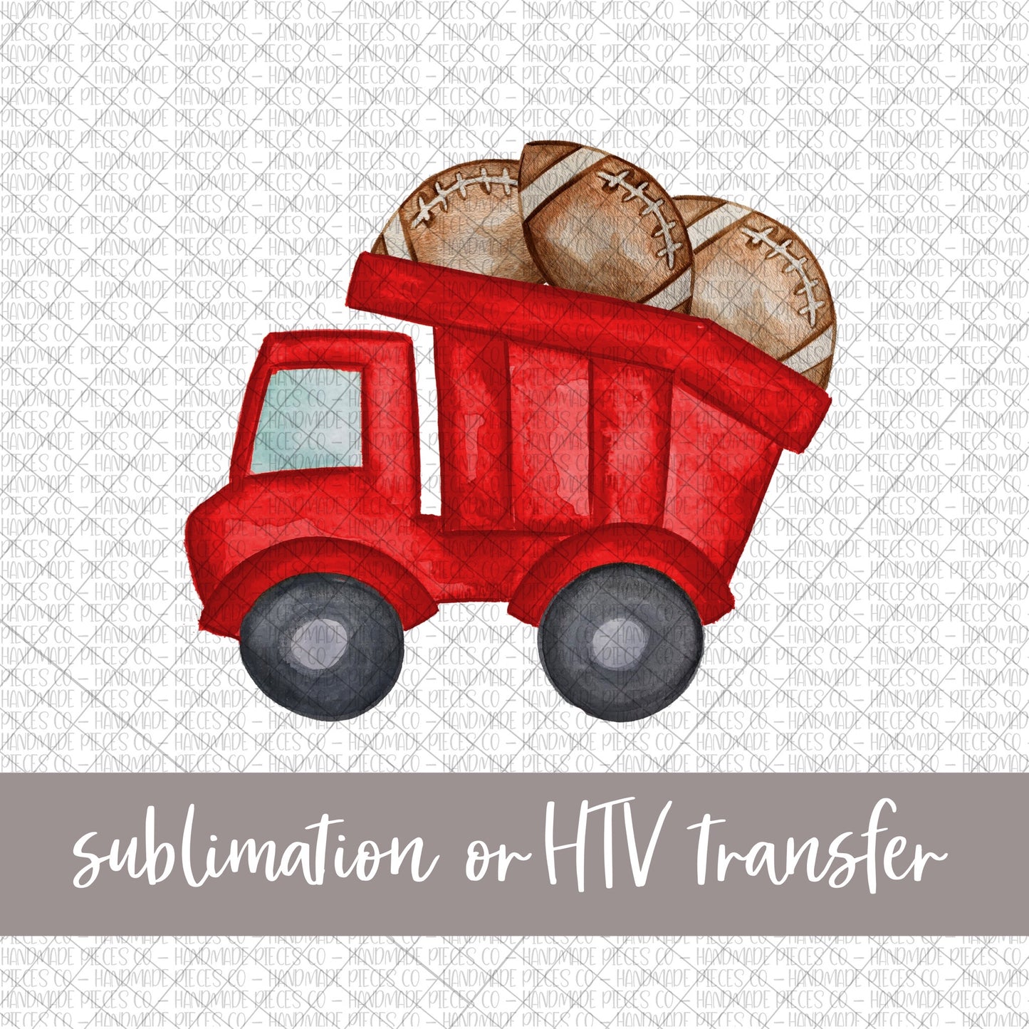 Football Dump Truck, Red - Sublimation or HTV Transfer