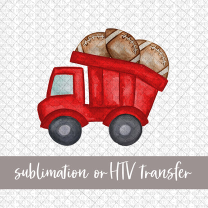 Football Dump Truck, Red - Sublimation or HTV Transfer