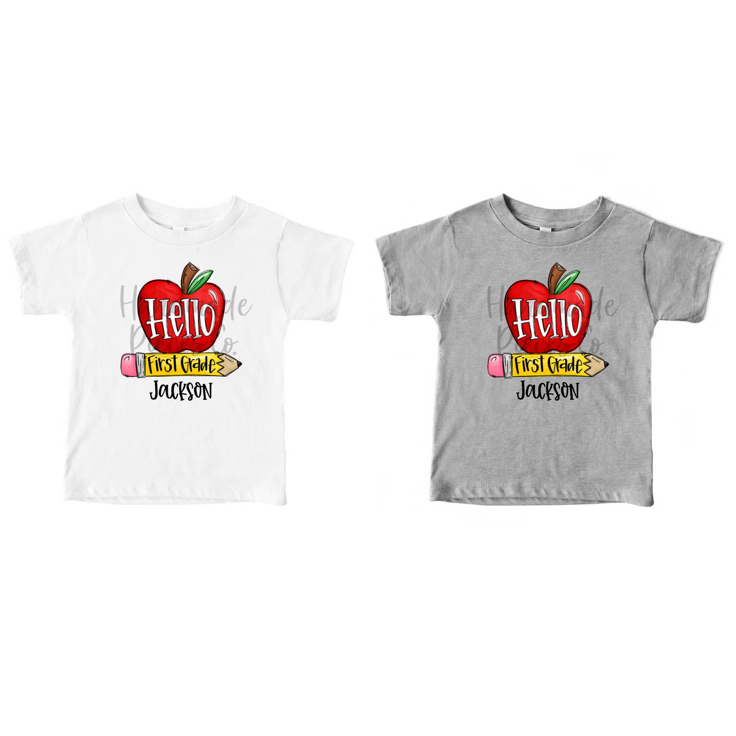 Hello First Grade, Apple and Pencil - Name Optional - Sublimation or HTV Transfer