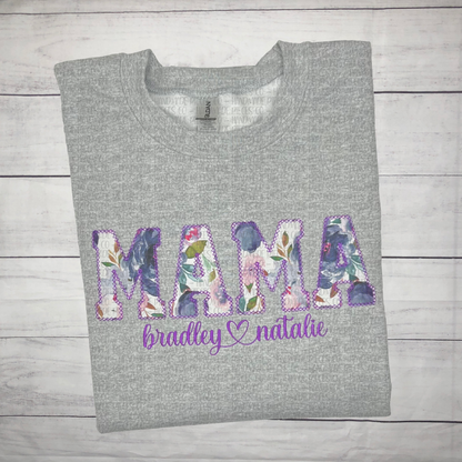 Mama Applique with Script Names Embroidered Garment - Adult