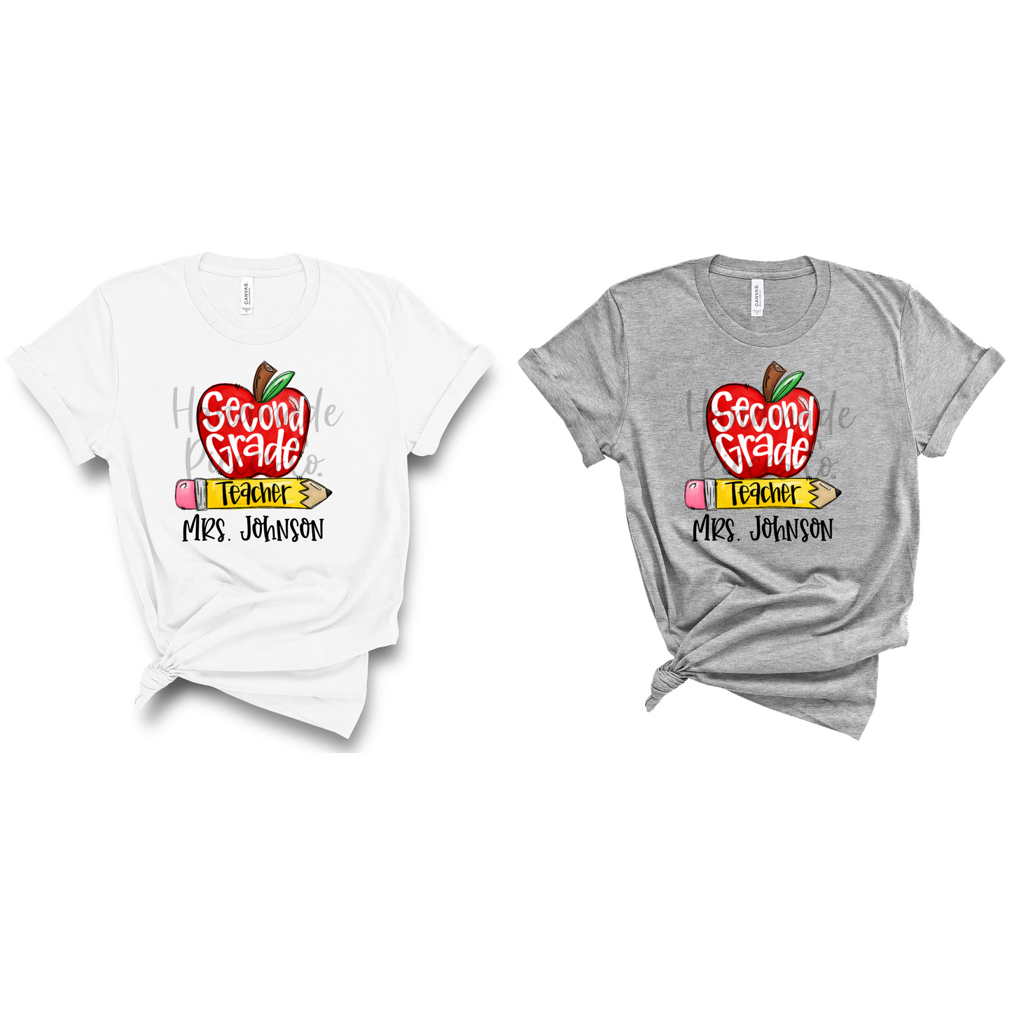 Second Grade Teacher, Apple and Pencil - Name Optional - Sublimation or HTV Transfer