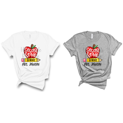 Second Grade Teacher, Apple and Pencil - Name Optional - Sublimation or HTV Transfer