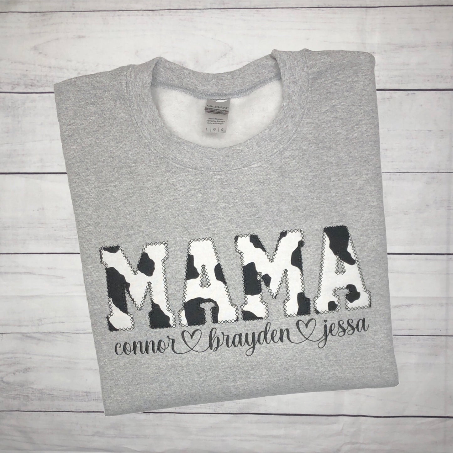 Mama Applique with Script Names Embroidered Garment - Adult