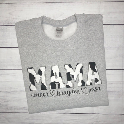Mama Applique with Script Names Embroidered Garment - Adult