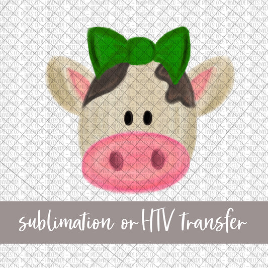Cow, Green Bow - Sublimation or HTV Transfer