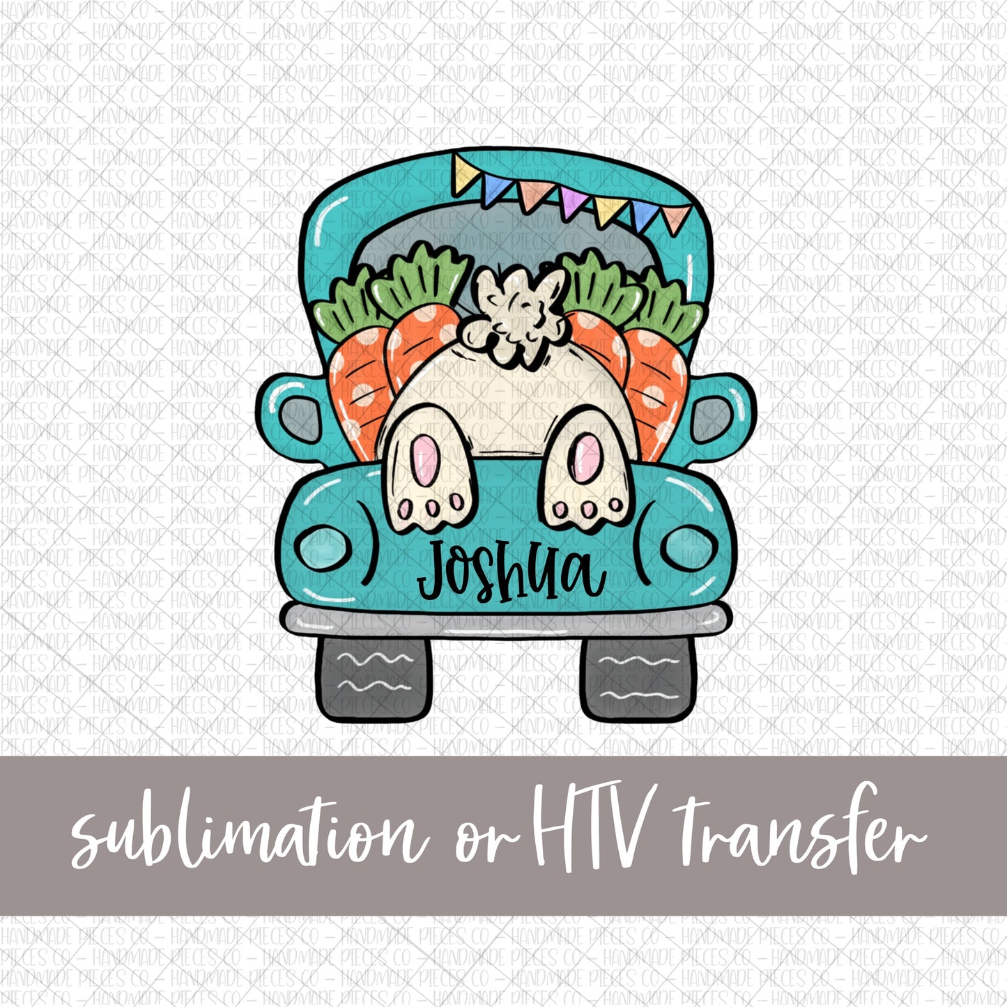 Bunny in Truck - Name Optional - Sublimation or HTV Transfer
