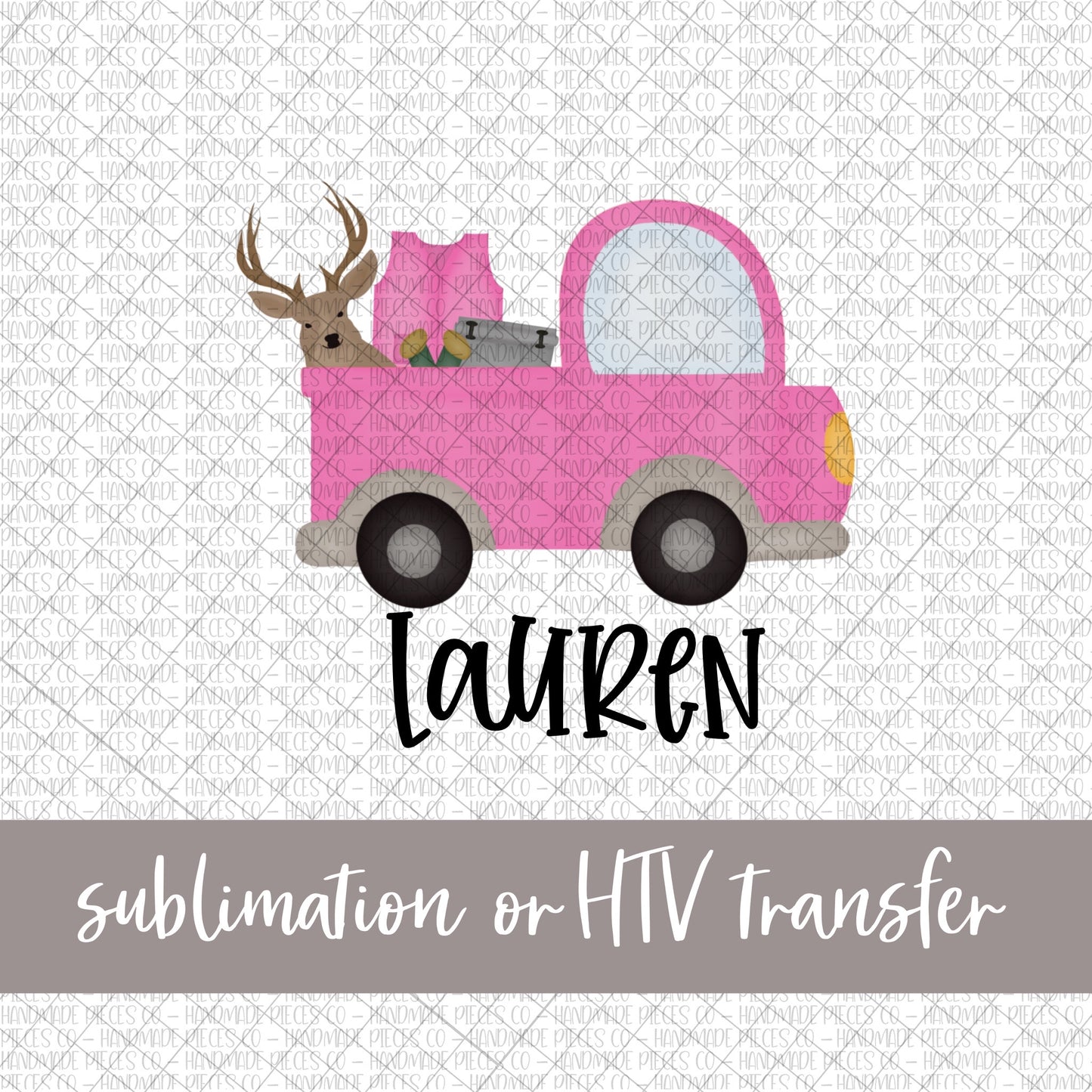 Hunting Pickup, Pink with Deer - Name Optional - Sublimation or HTV Transfer
