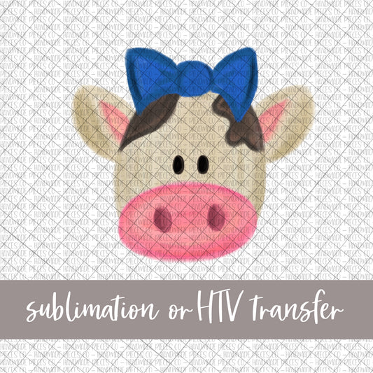 Cow, Blue Bow - Sublimation or HTV Transfer