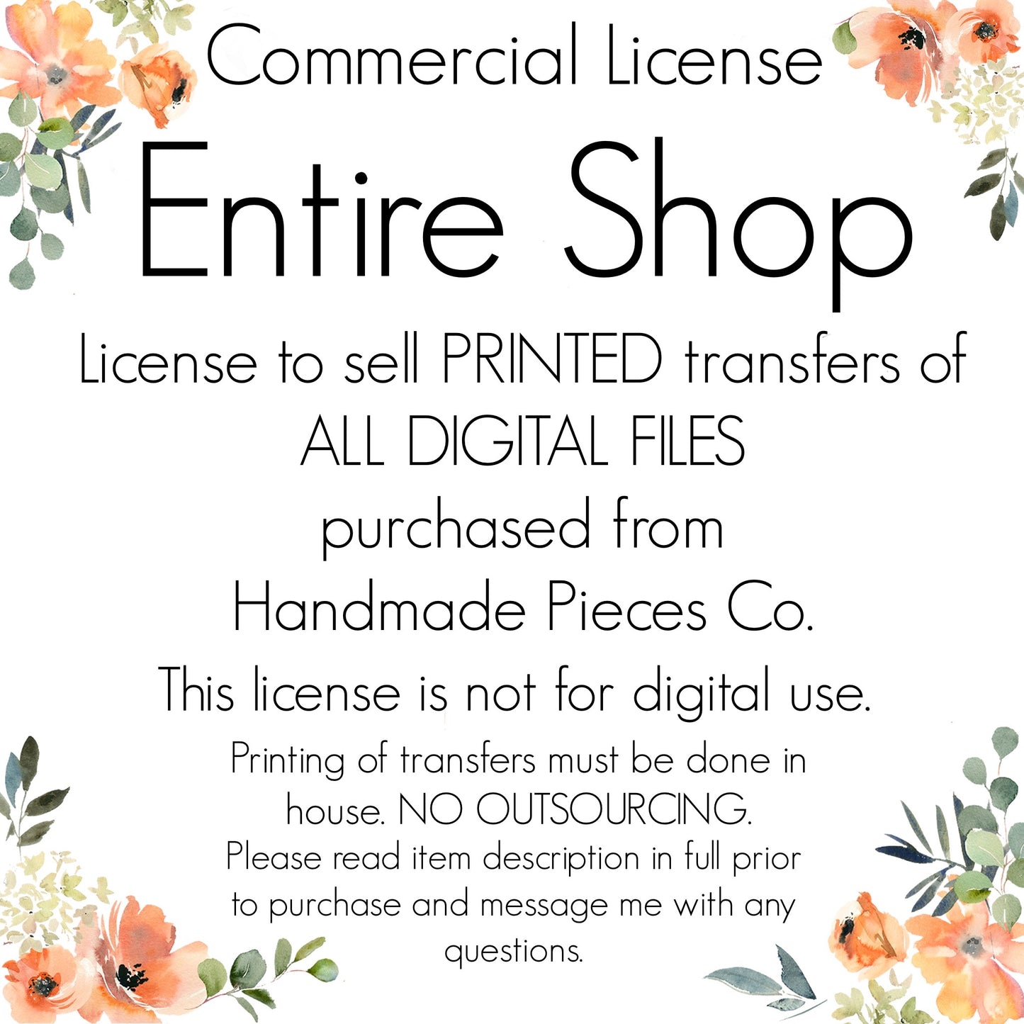 Commercial License - To Sell Printed Transfers - Entire Shop - In House Production Only