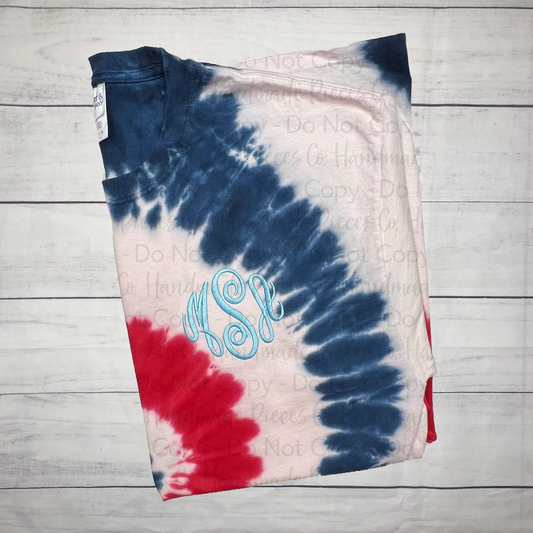Patriotic Tie Dye Monogram Embroidered T-Shirt - Adult