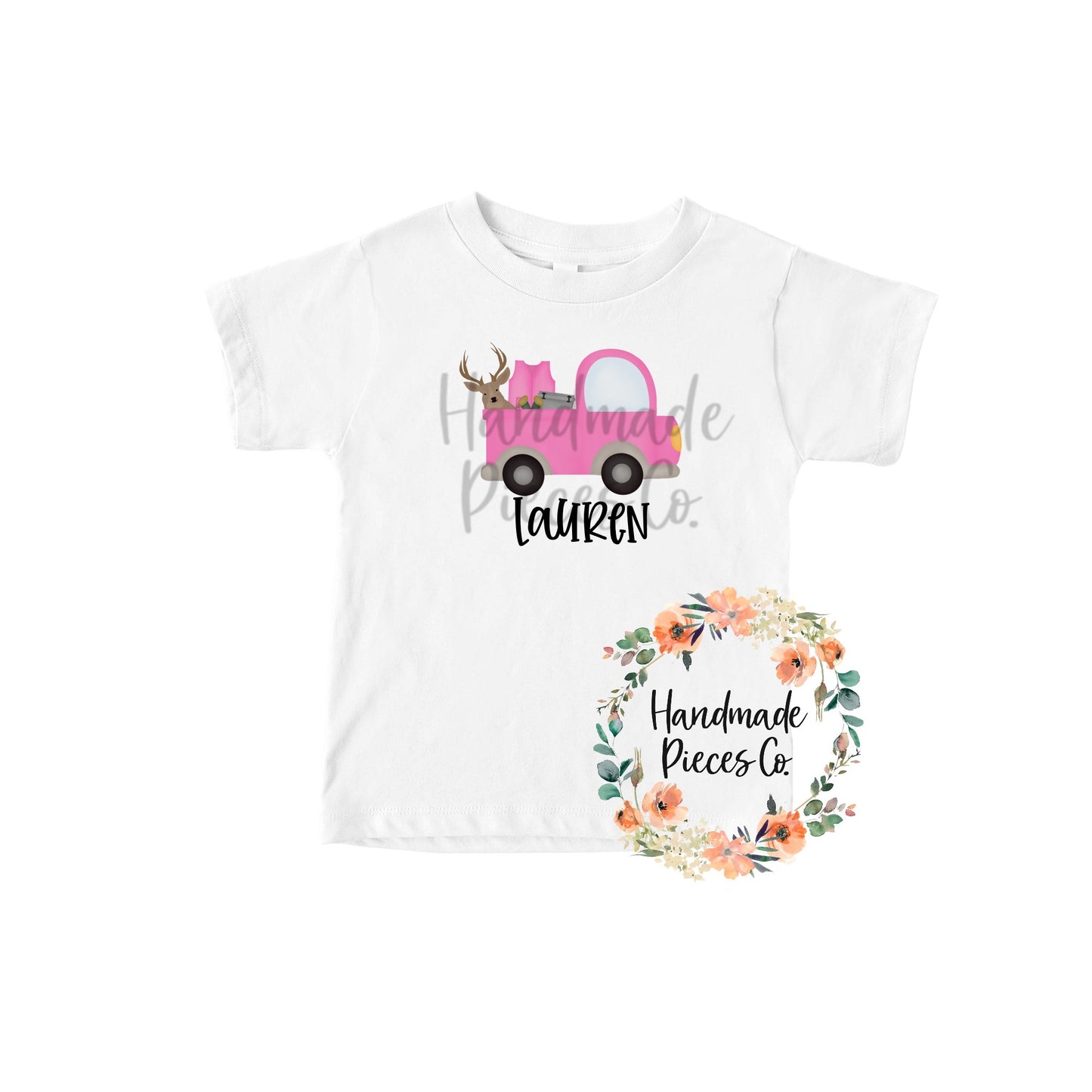 Hunting Pickup, Pink with Deer - Name Optional - Sublimation or HTV Transfer