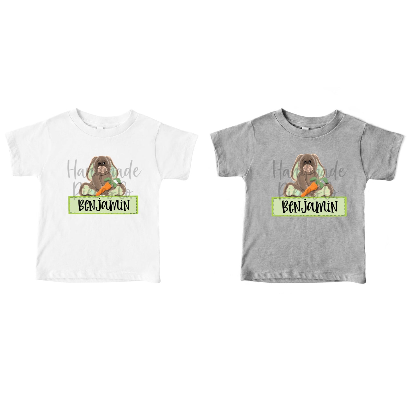 Bunny with Carrot, Watercolor Green with Name - Sublimation or HTV Transfer