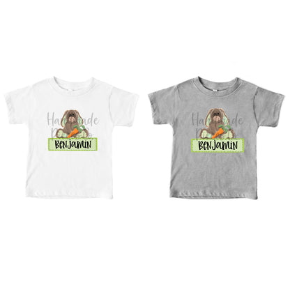 Bunny with Carrot, Watercolor Green with Name - Sublimation or HTV Transfer