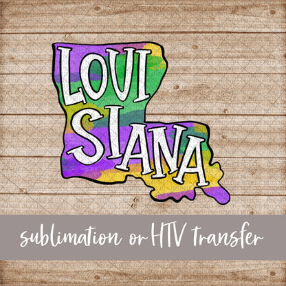 Louisiana Silhouette, Mardi Gras with Name - Sublimation or HTV Transfer