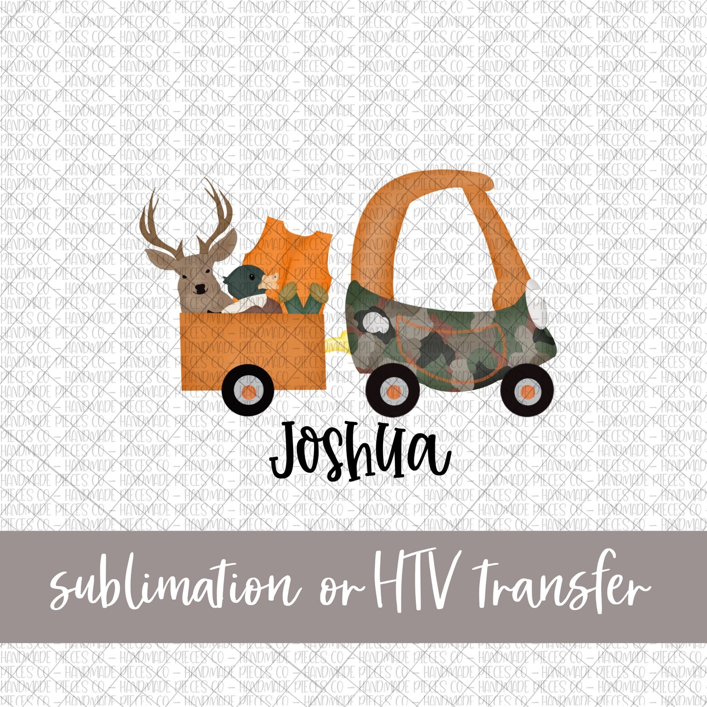 Hunting Coupe with Deer and Duck, Orange - Name Optional - Sublimation or HTV Transfer